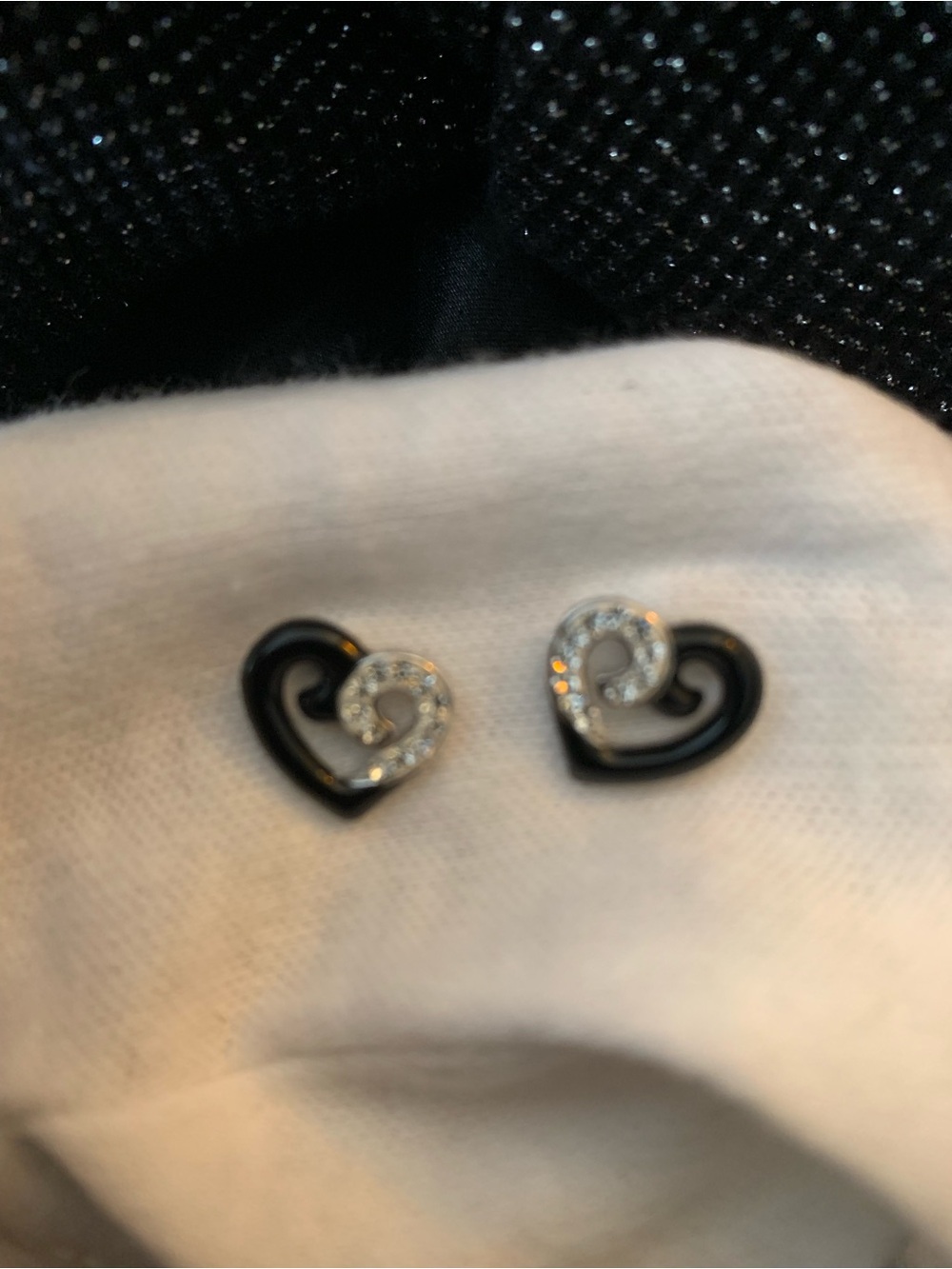 Black and Sterling Silver stamped 925 heart Stud Earrings